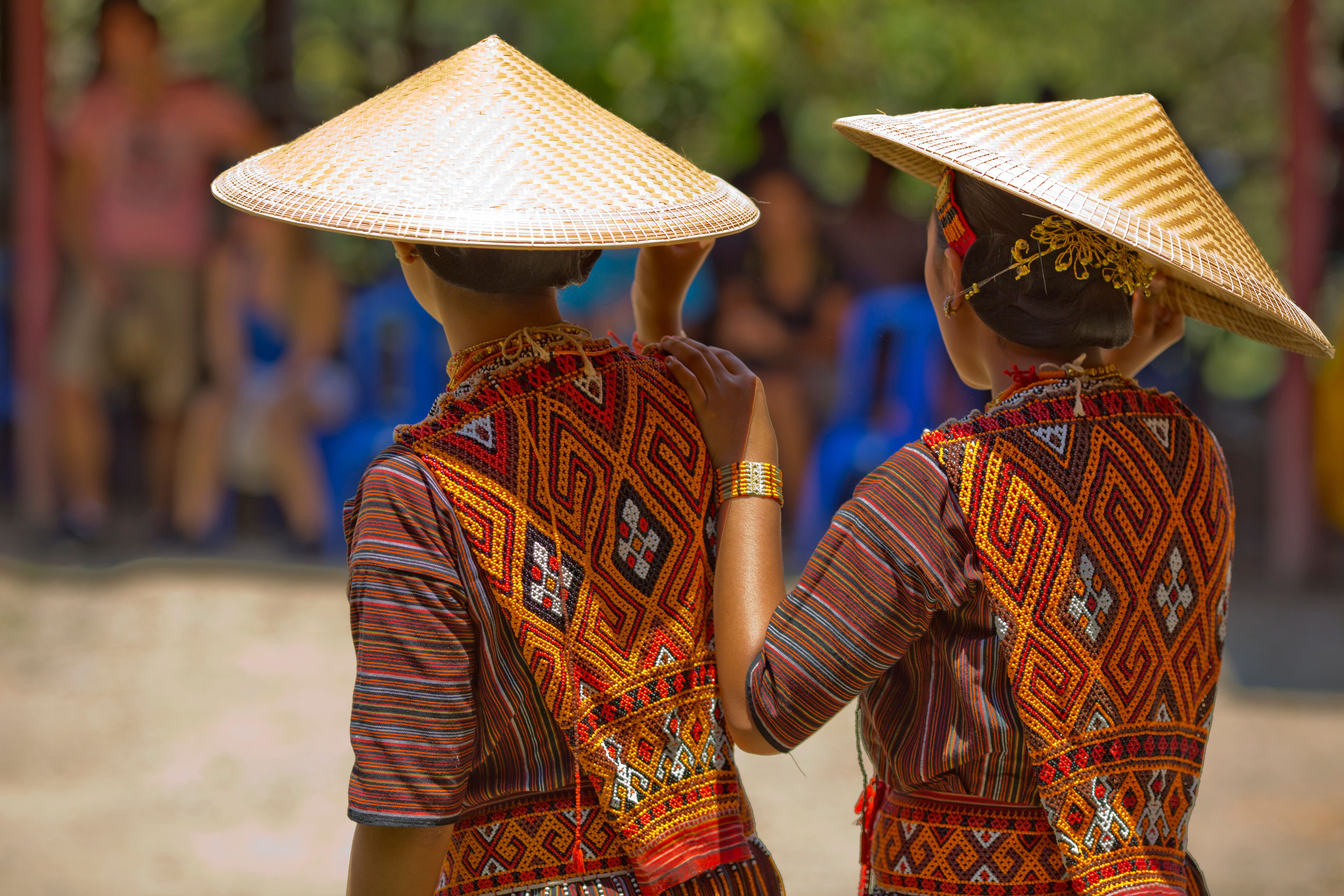 Women dressed in traditional clothes at a funeral in Tana Toraja in Sulawesi, Indonesia 