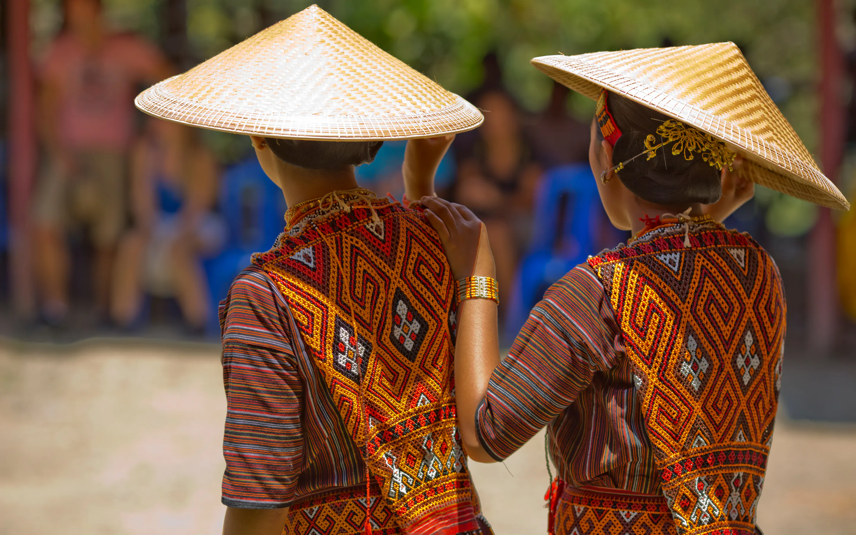 Women dressed in traditional clothes at a funeral in Tana Toraja in Sulawesi, Indonesia