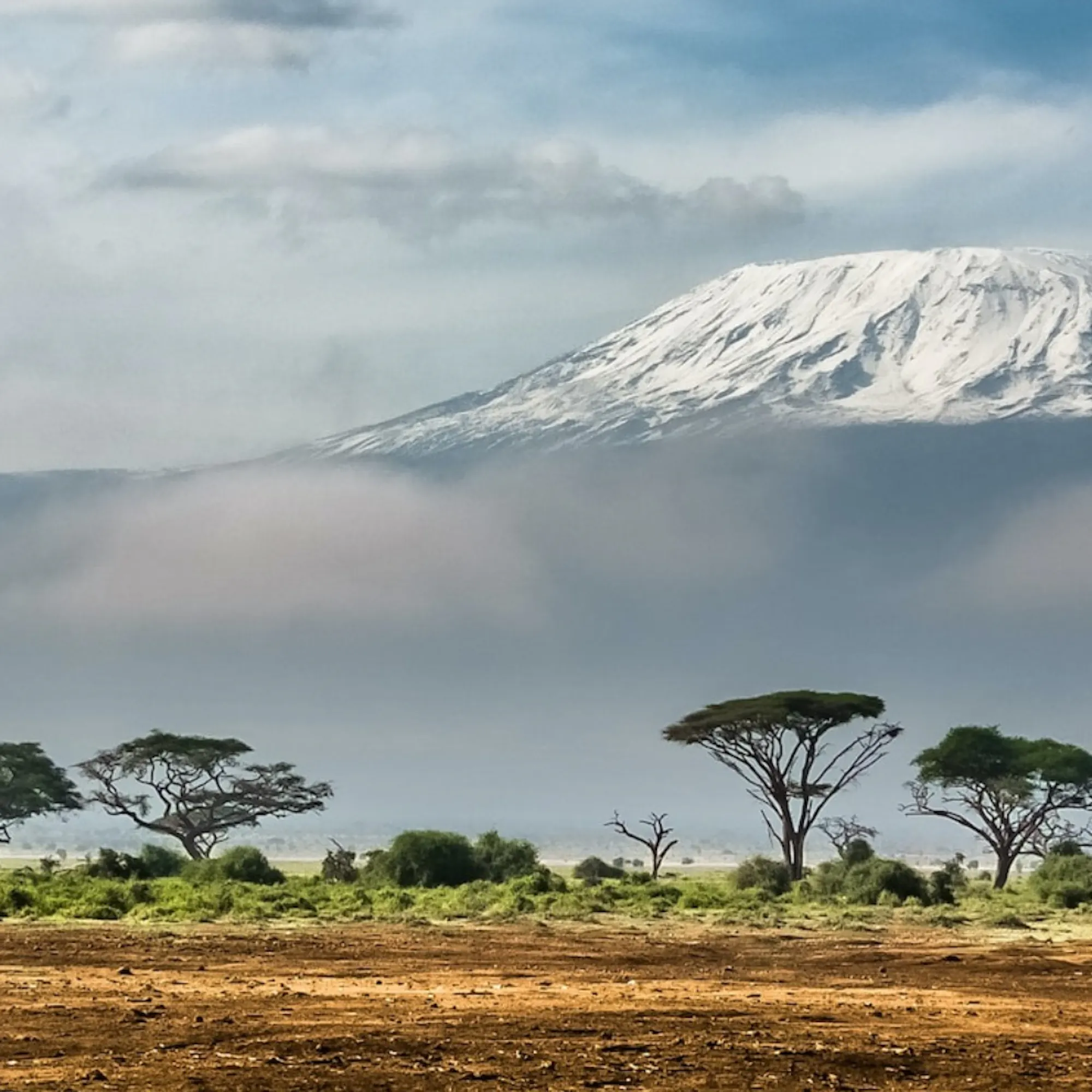 Mount Kenya rising above golden plains in Kenya's Laikipia, under expansive skies beneath dramatic skies.