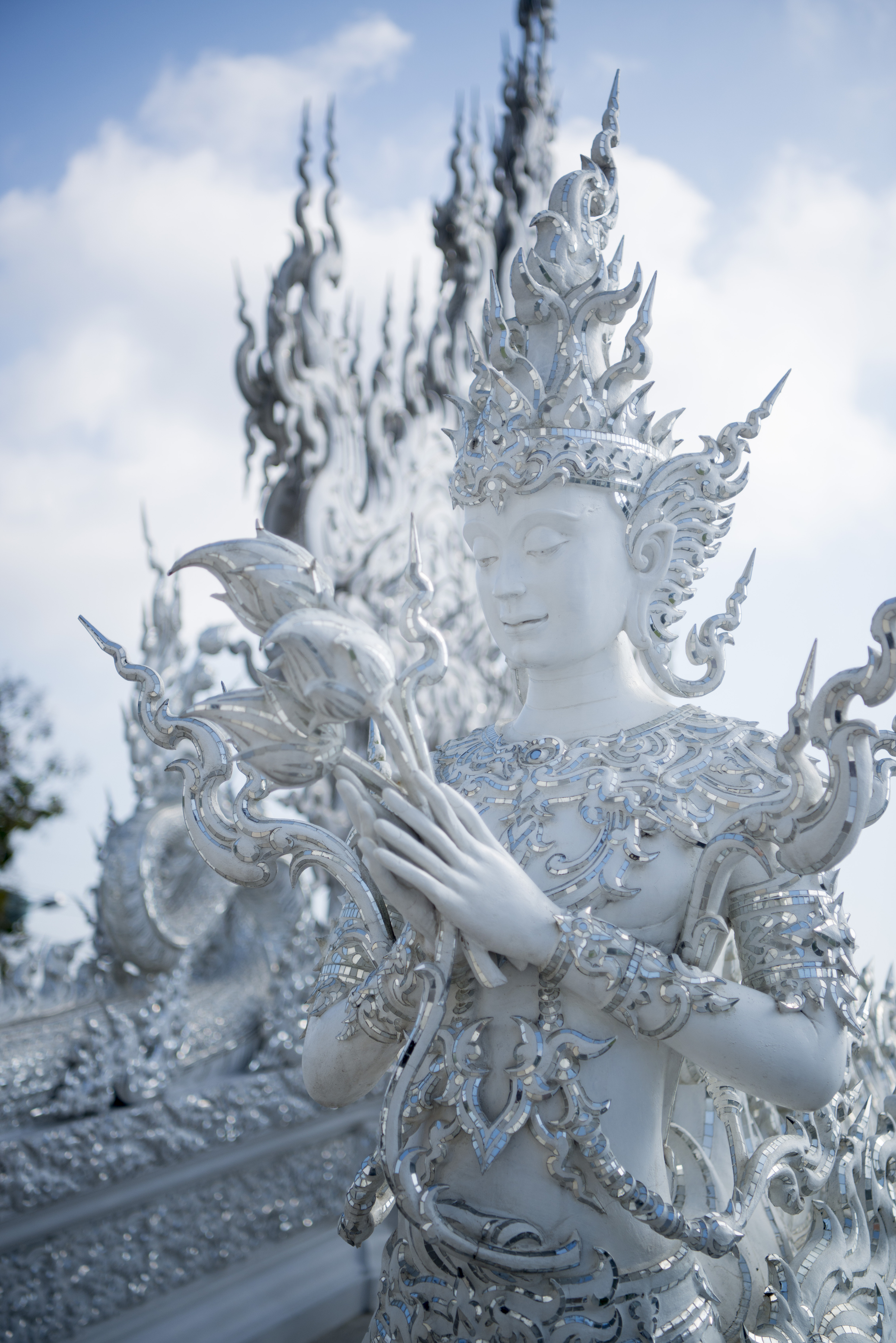 A close up of the Wat Rong Khun temple in Laos, Thailand