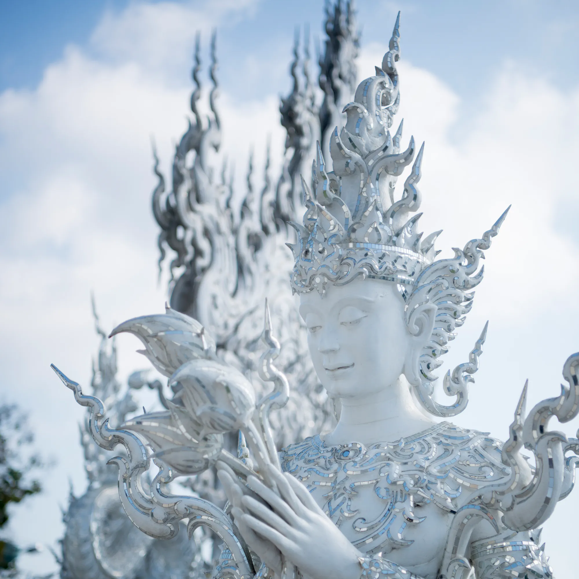 A close up of the Wat Rong Khun temple in Laos, Thailand