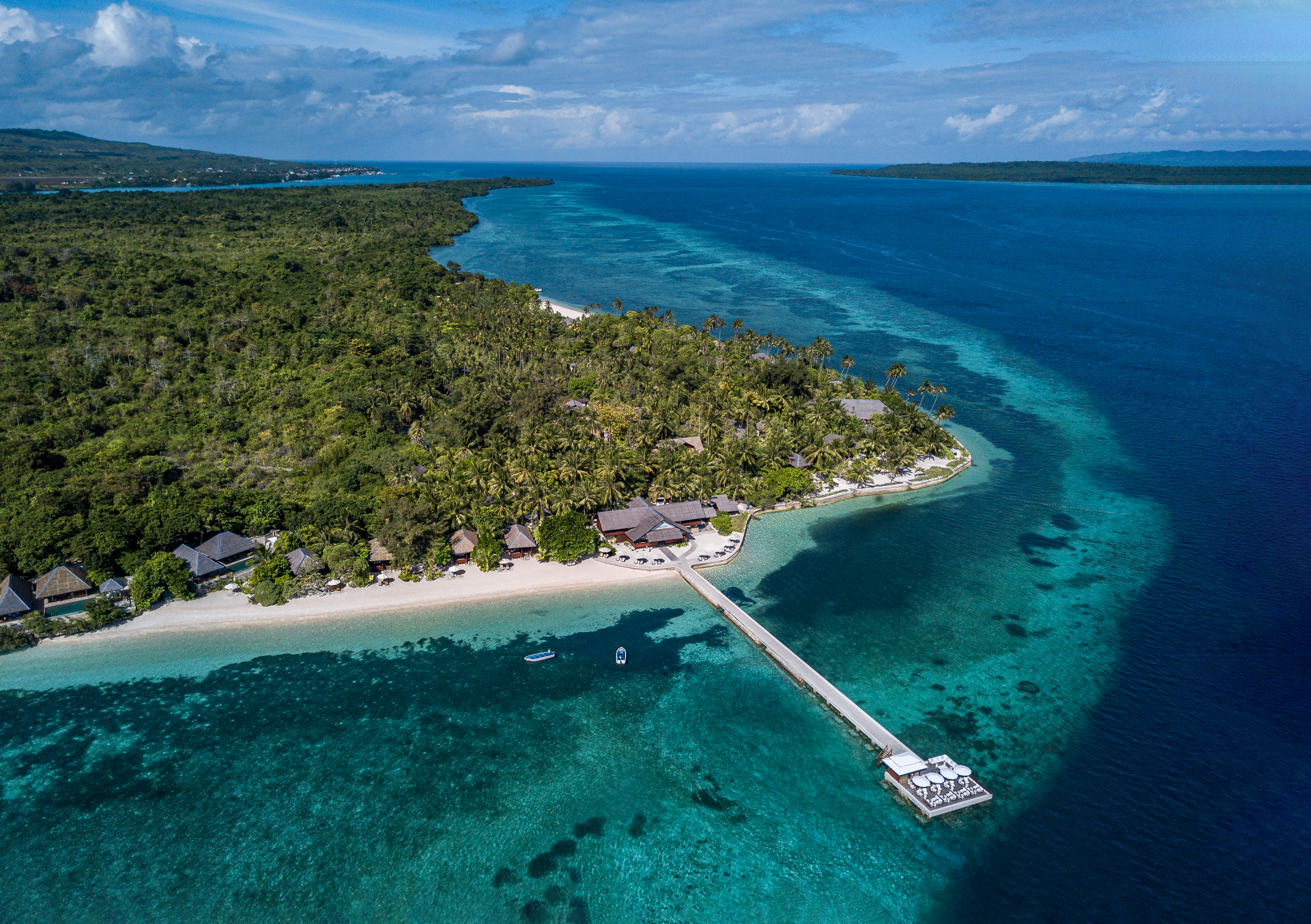 aerial view of resort over coral reef