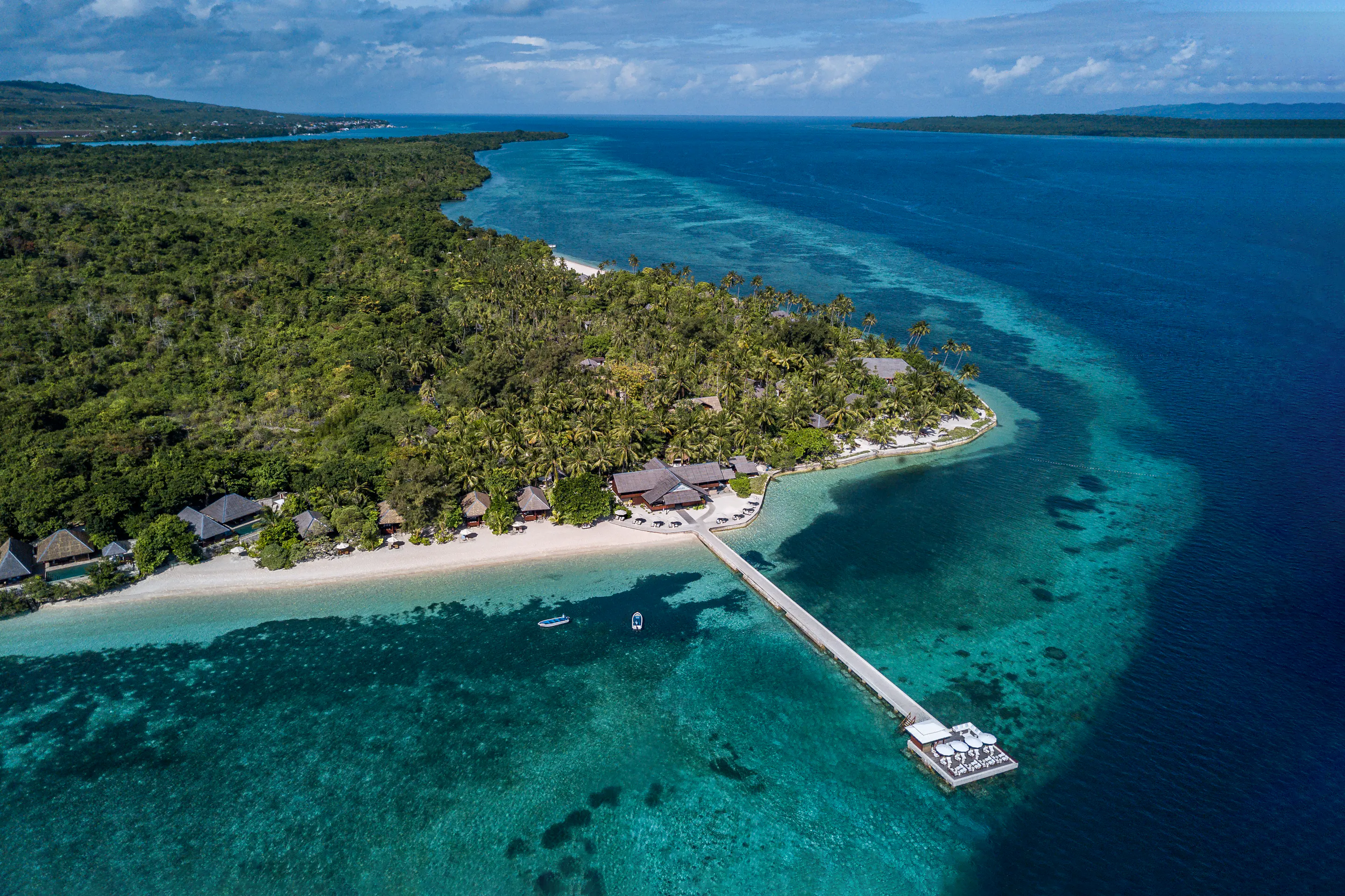 aerial view of resort over coral reef