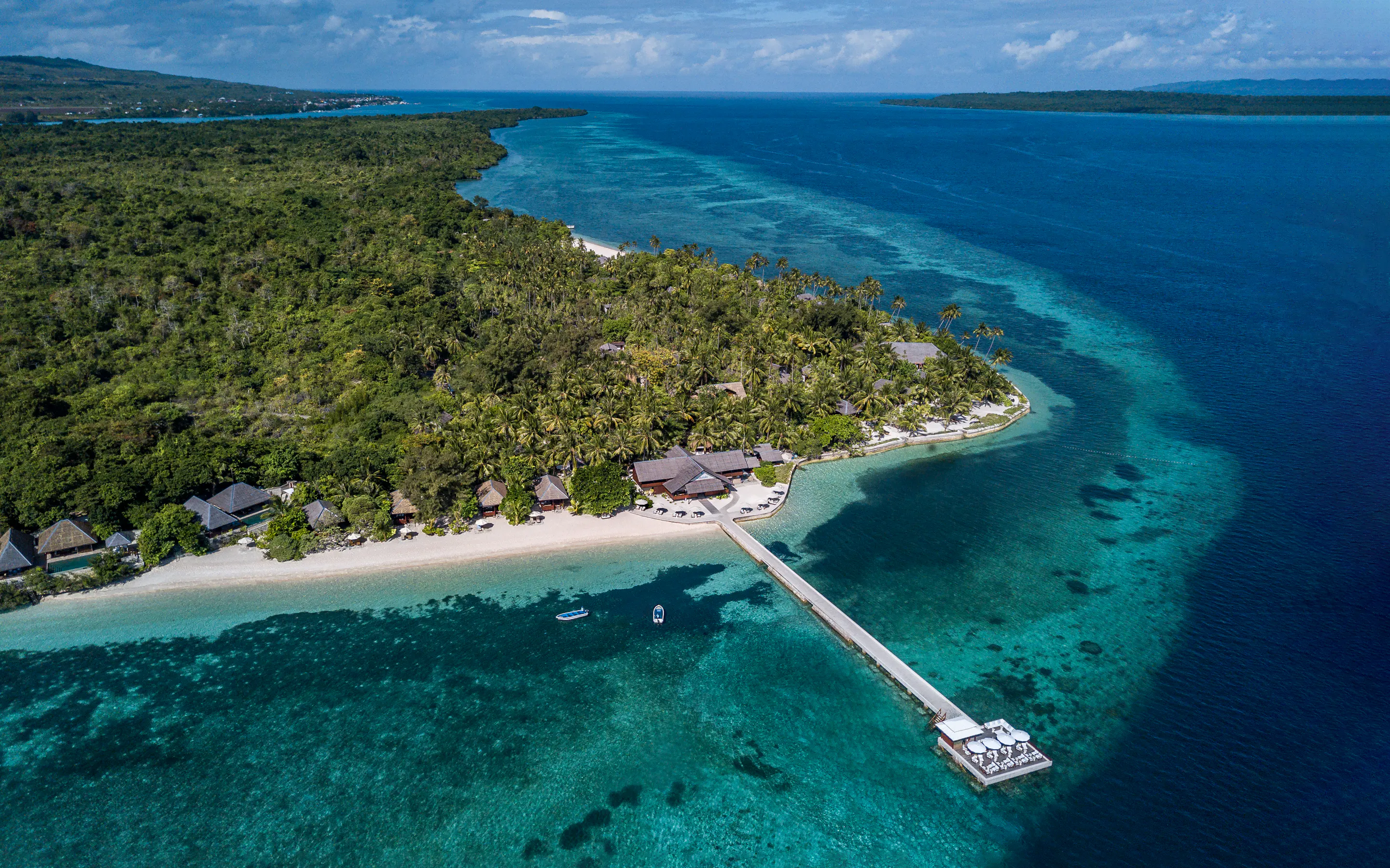 aerial view of resort over coral reef