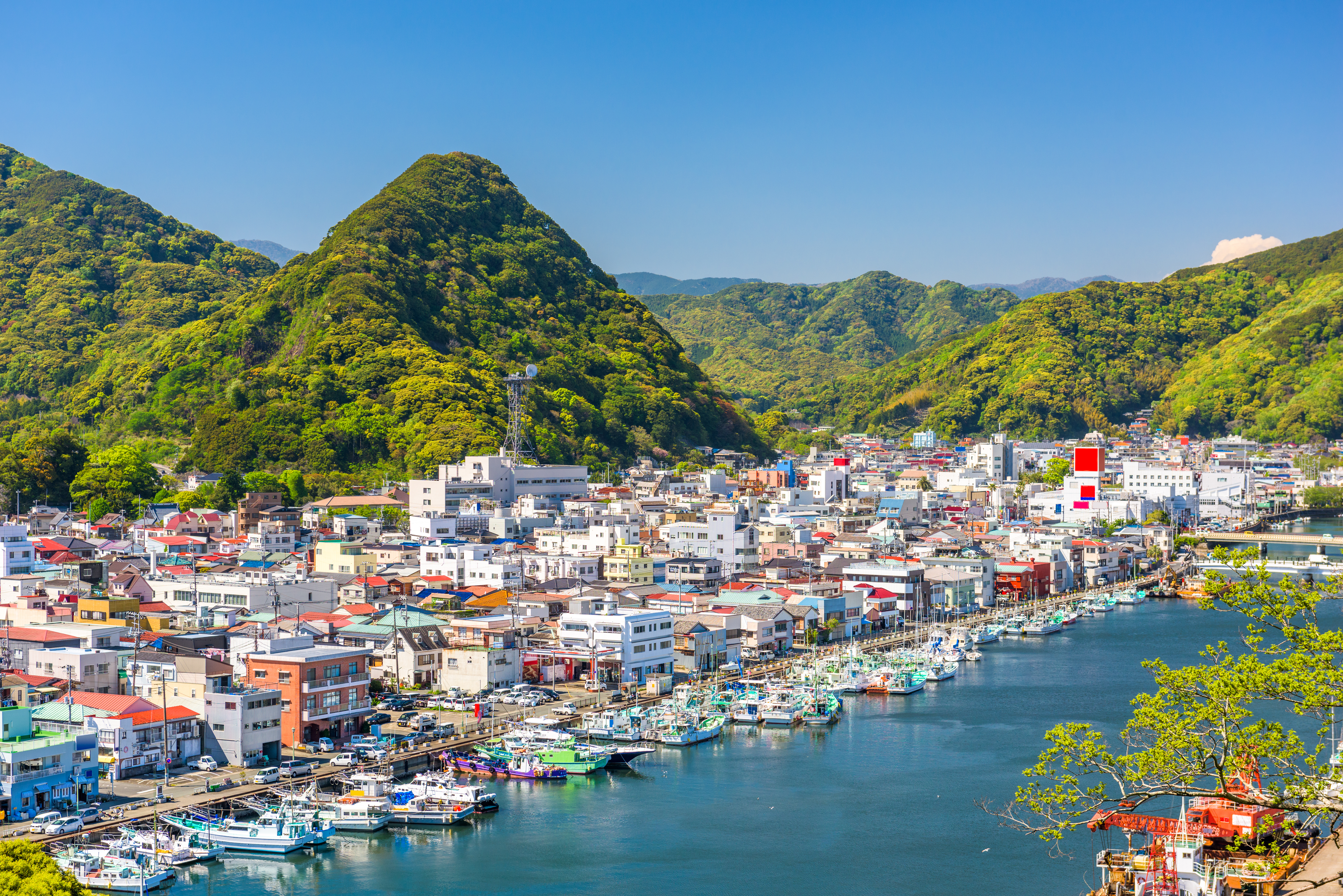 A panoramic view of Shimoda, a historic port city located in the Izu Peninsula in Japan