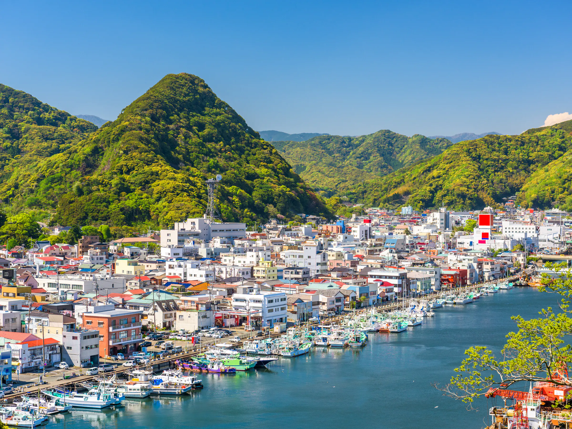A panoramic view of Shimoda, a historic port city located in the Izu Peninsula in Japan