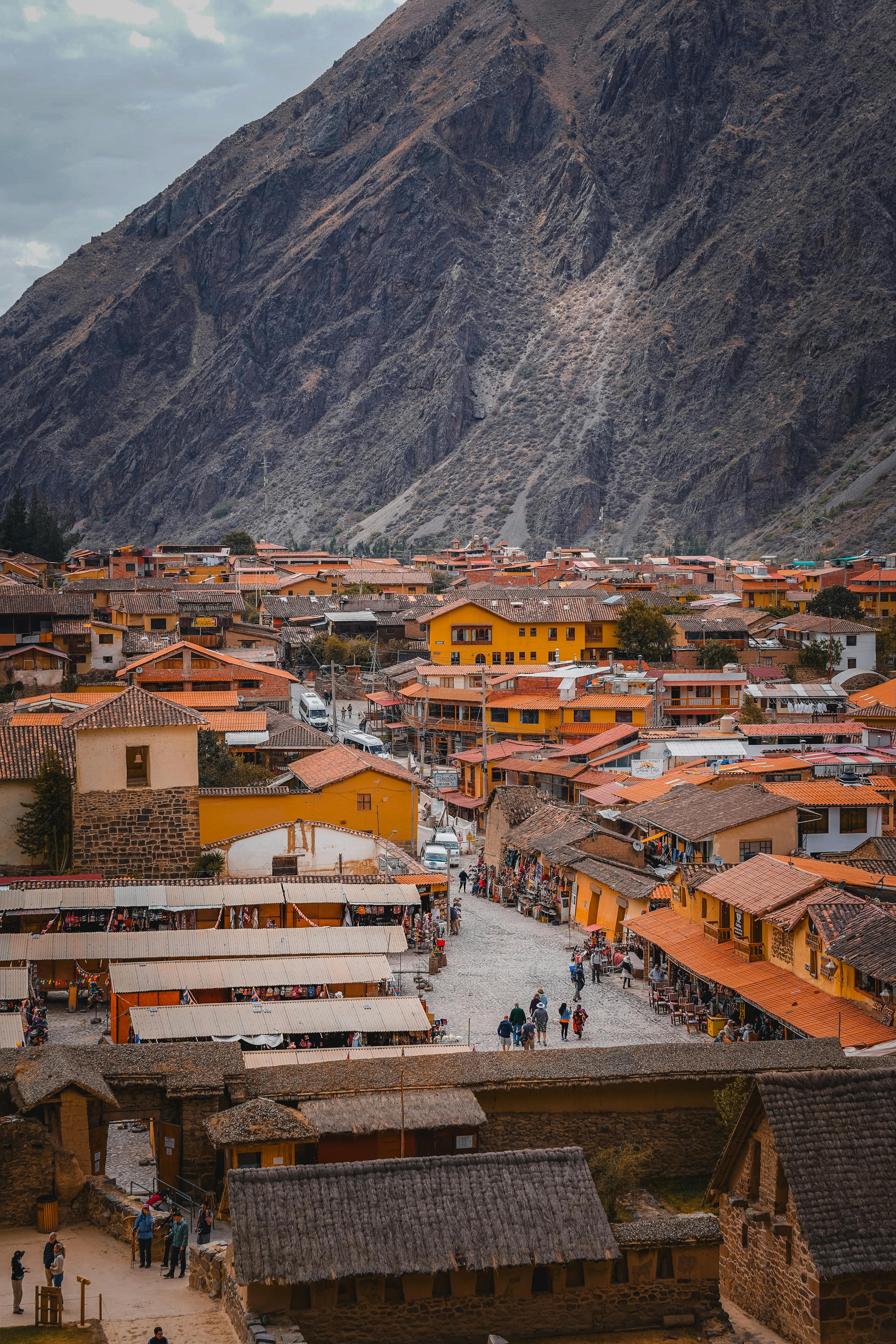 Aerial view of rooftops in Cusco, Peru.
