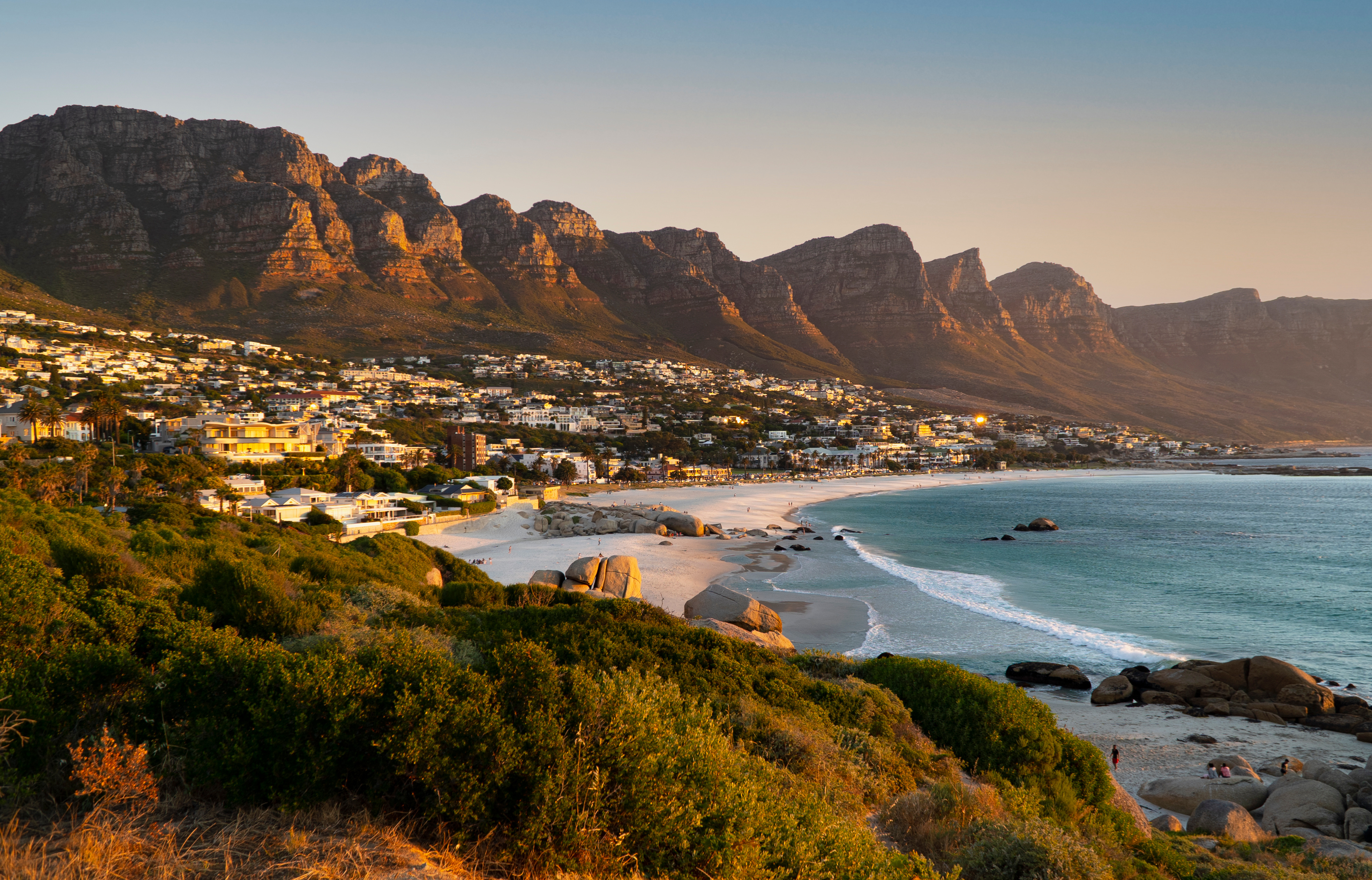 view of table mountain and camps bay beach in Cape Town