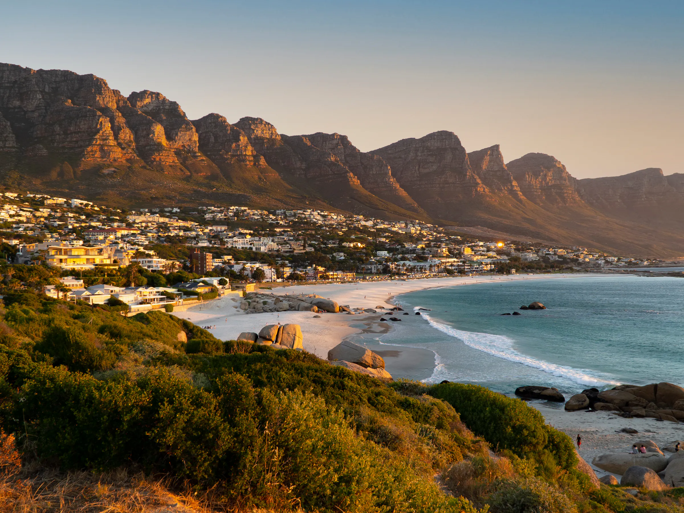 view of table mountain and camps bay beach in Cape Town