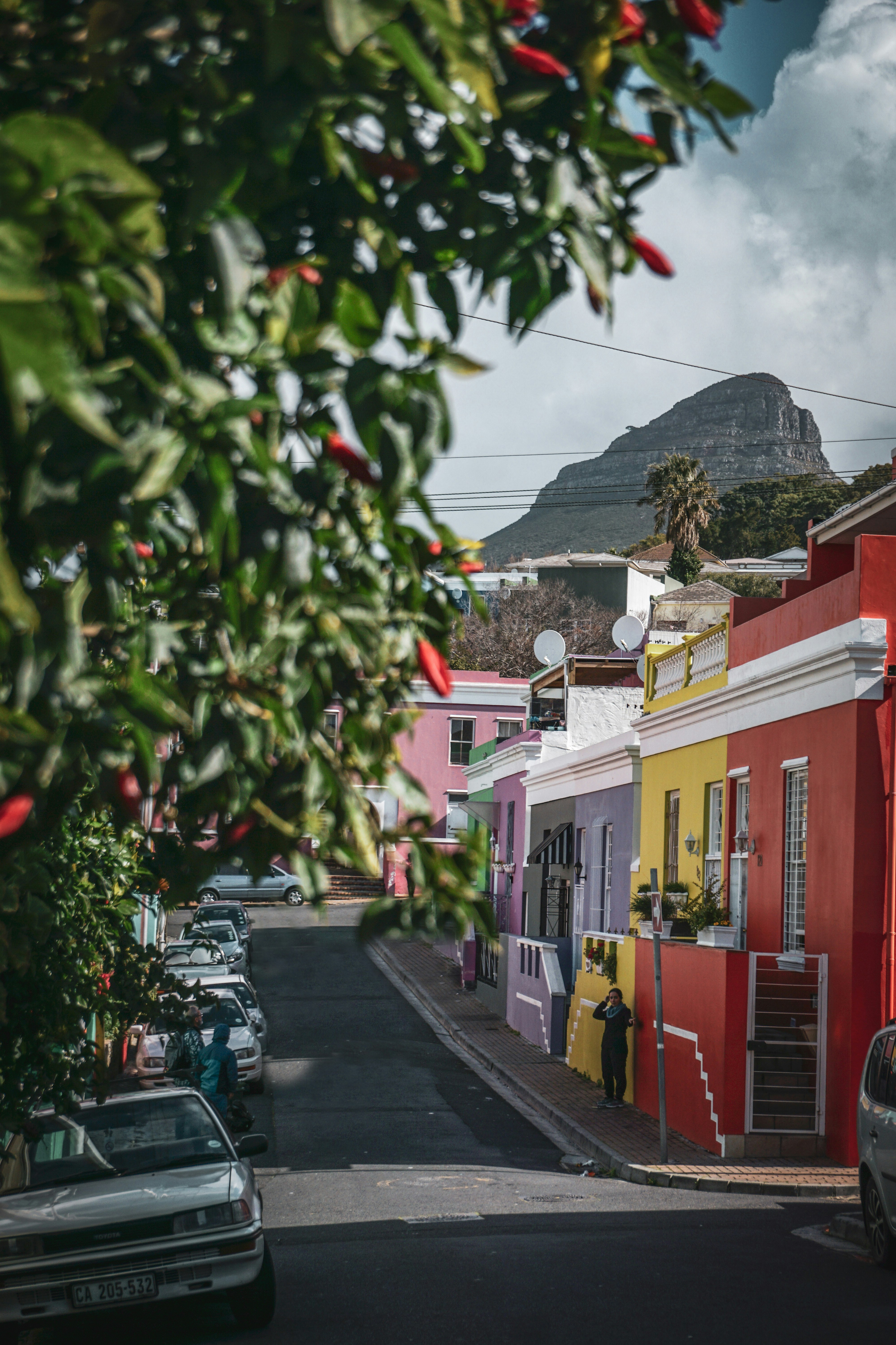 view of bo-kaap in Cape Town South Africa with lion's head in the background