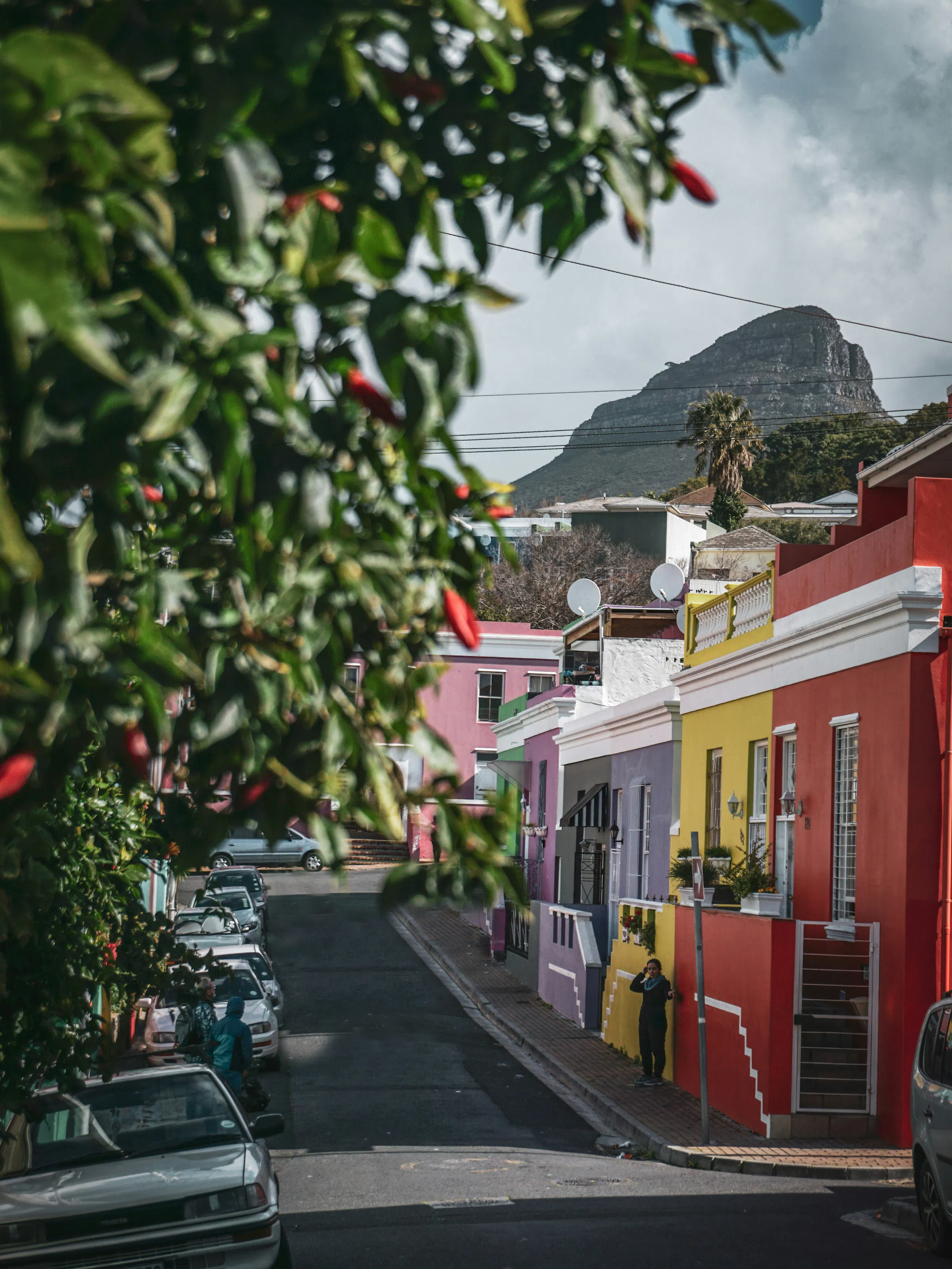 view of bo-kaap in Cape Town South Africa with lion's head in the background