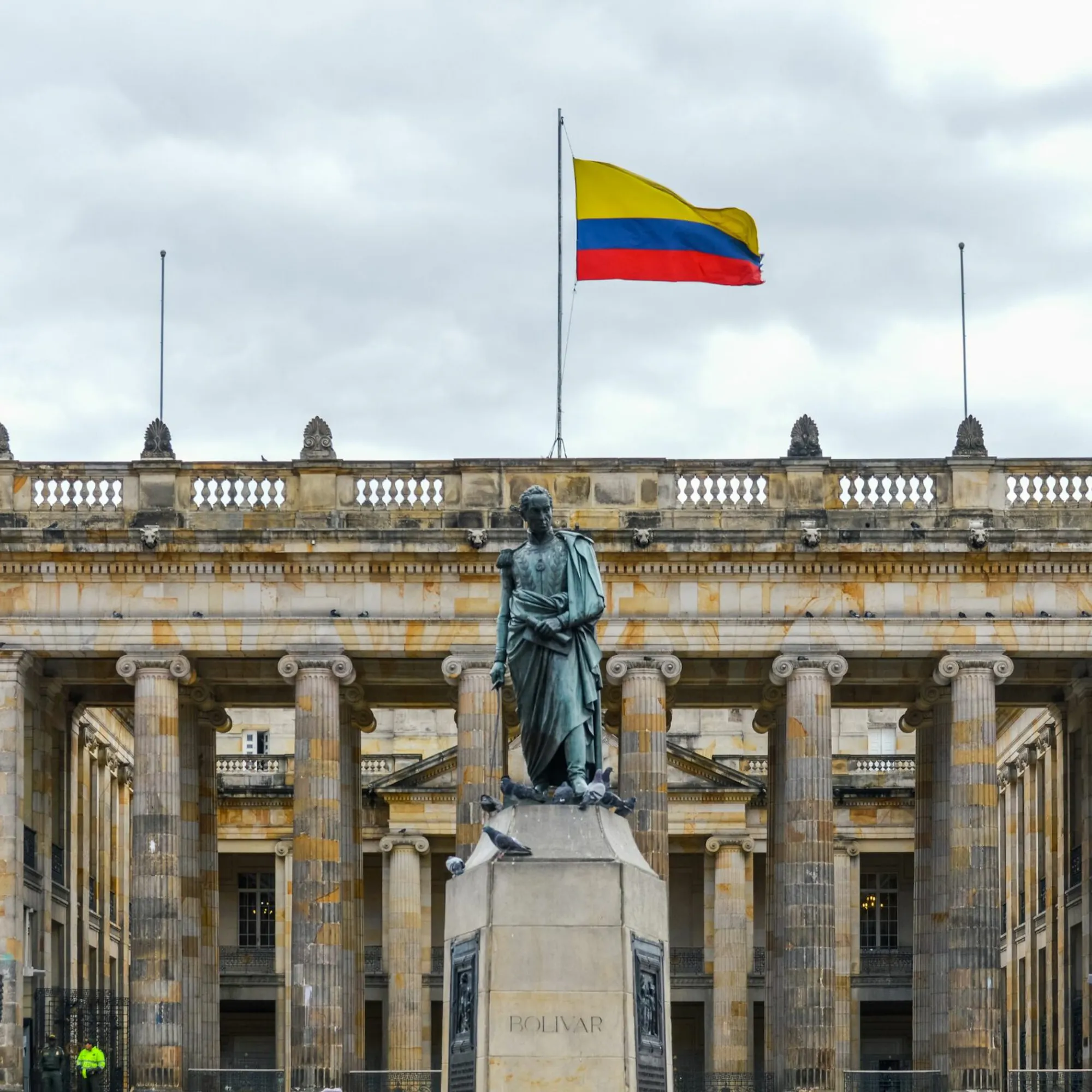 Simón Bolívar statue in front of the Capitolio Nacional, Bogotá, Colombia