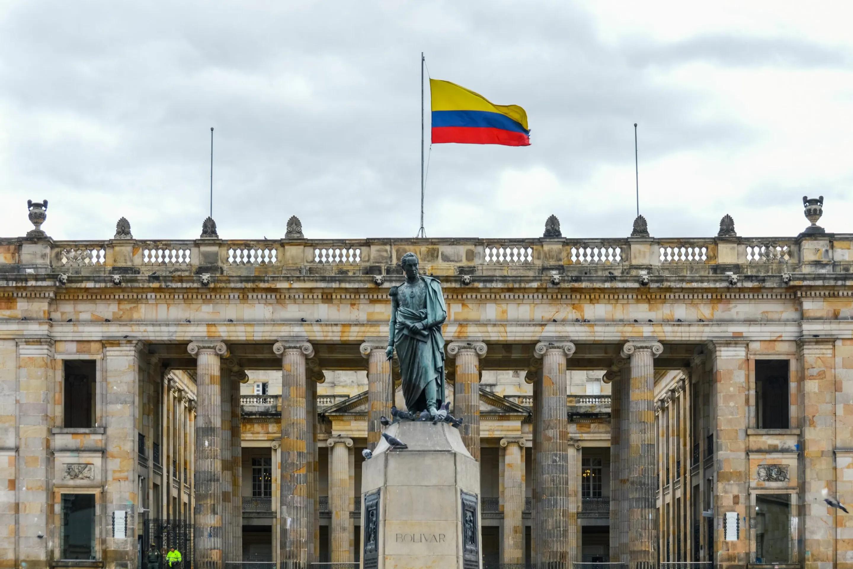 Simón Bolívar statue in front of the Capitolio Nacional, Bogotá, Colombia
