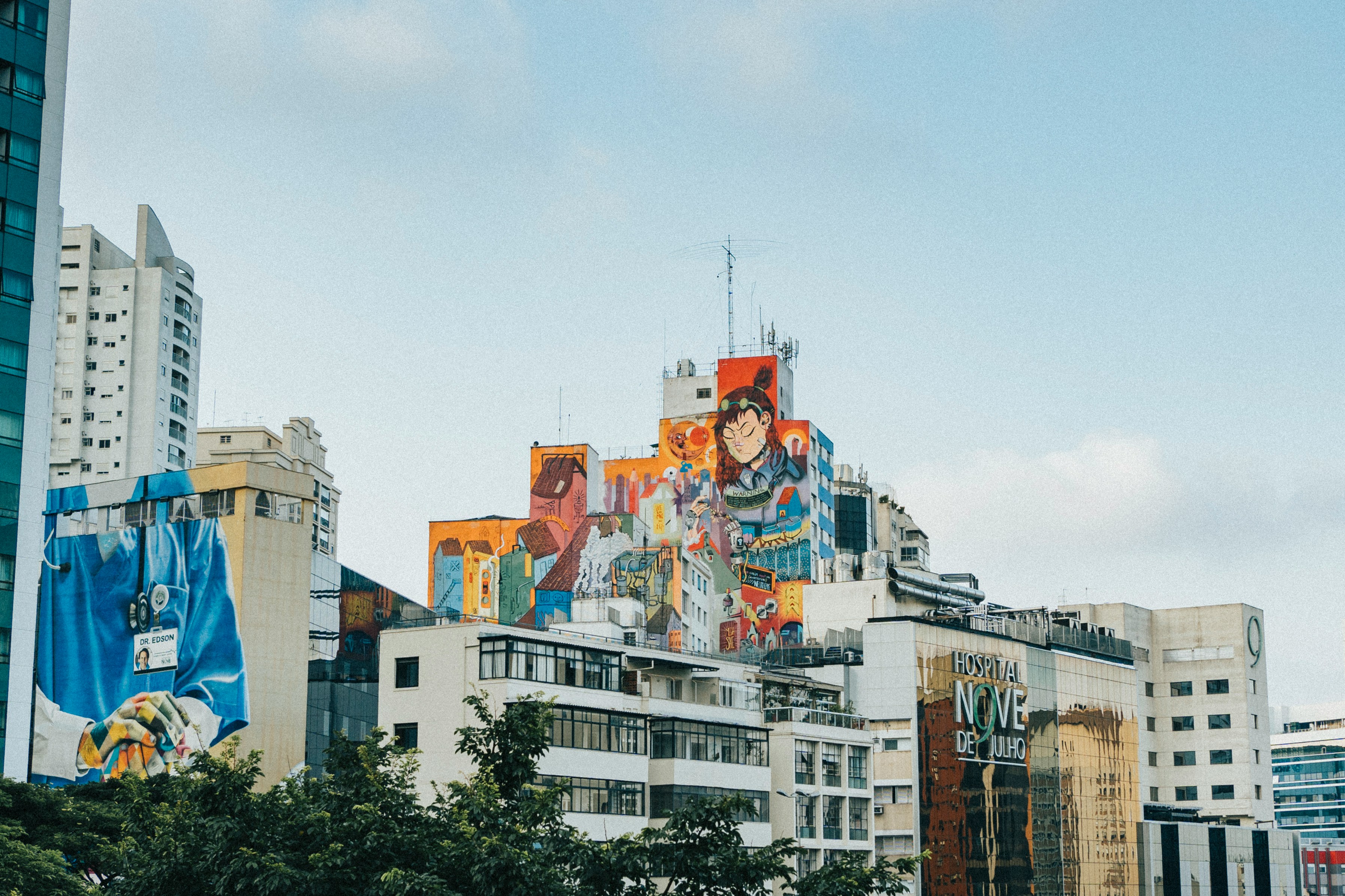 Vibrant street art murals covering building facades, São Paulo Brazil