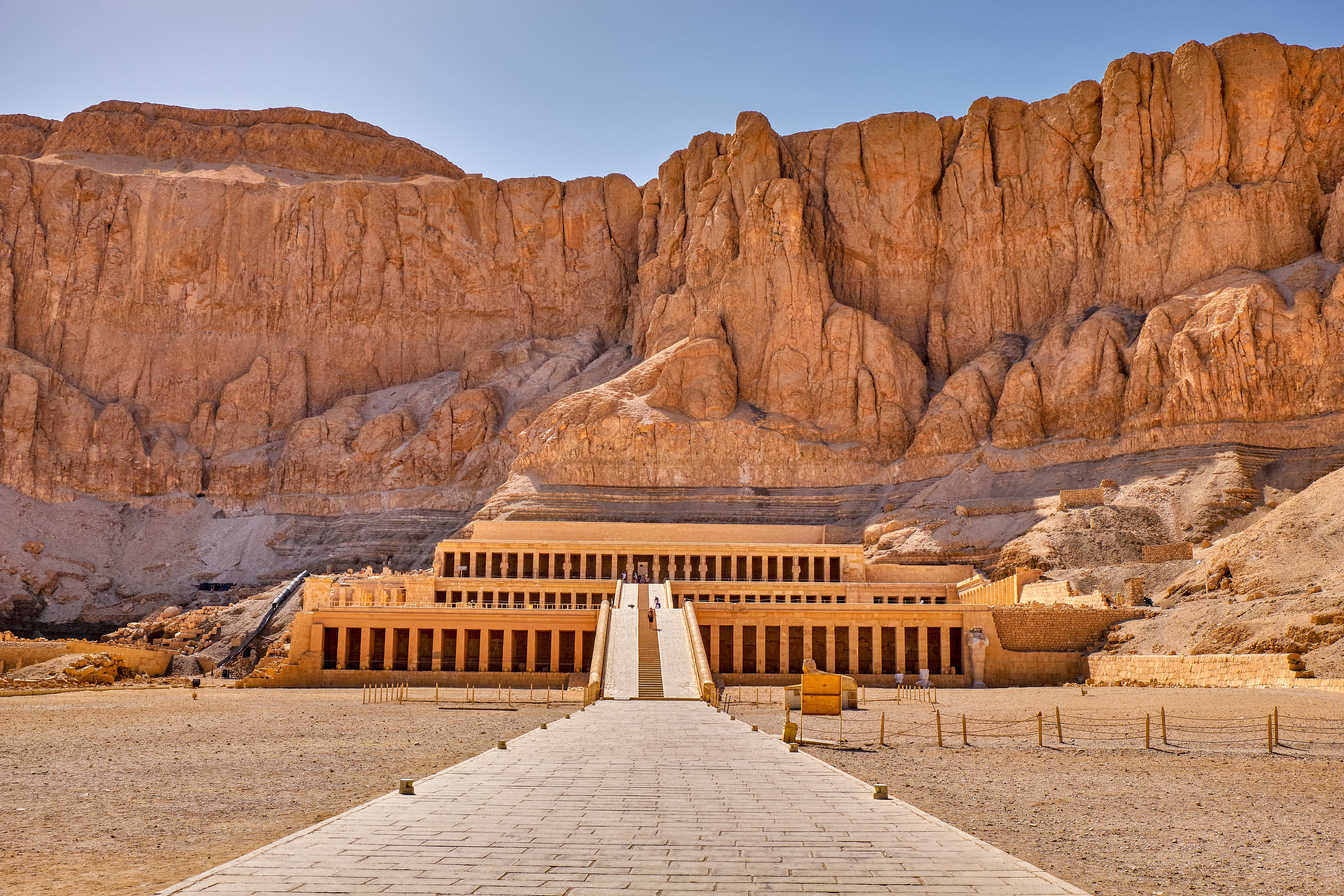Temple of Hatshepsut against sandstone cliffs, Luxor Egypt
