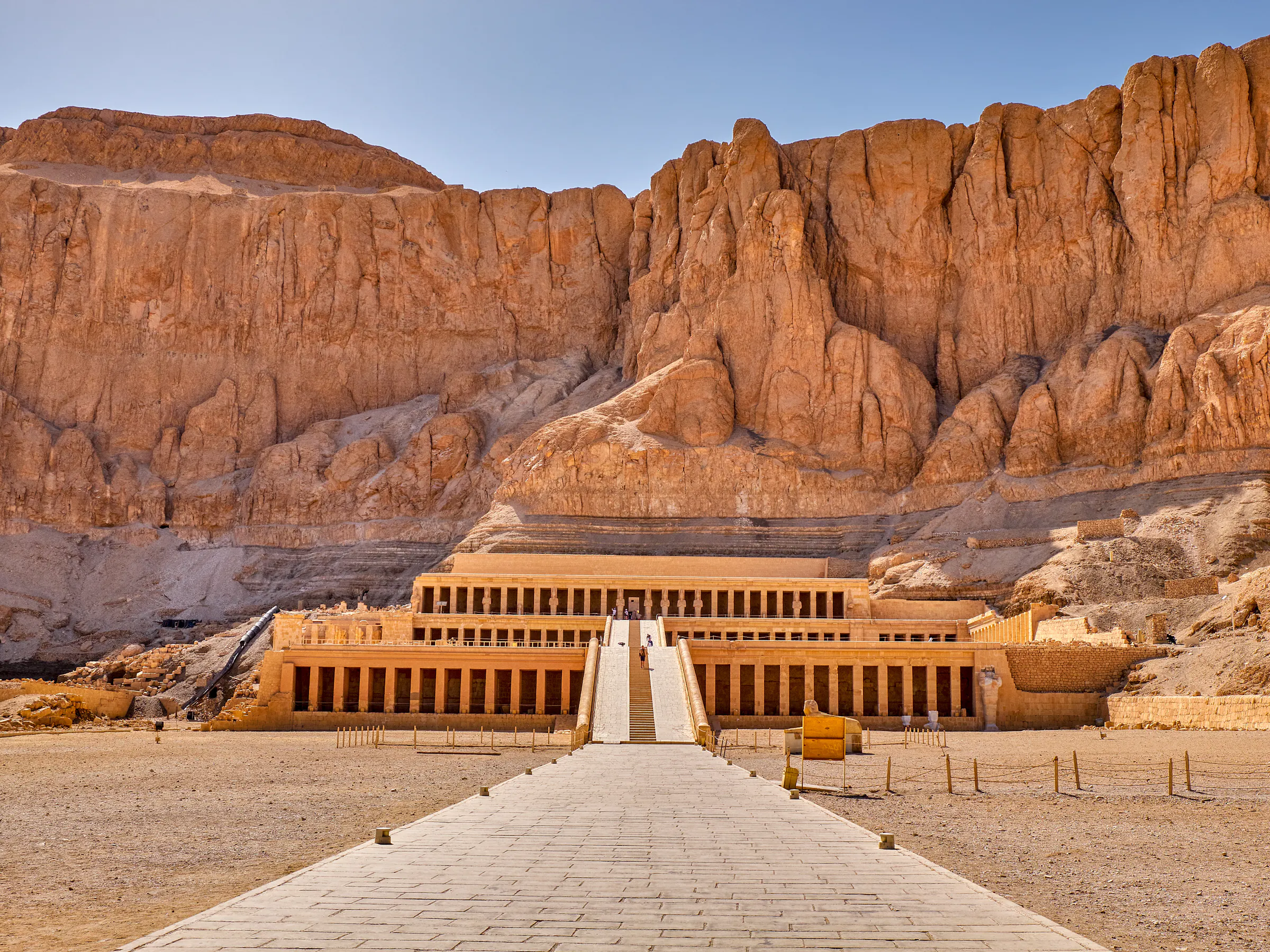 Temple of Hatshepsut against sandstone cliffs, Luxor Egypt