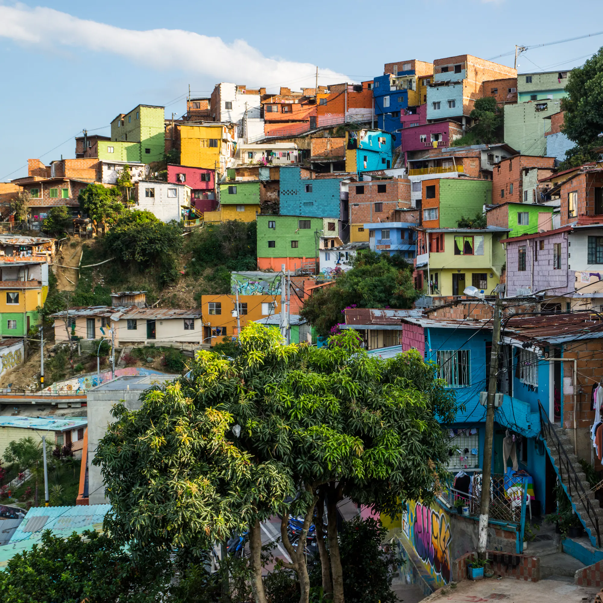 Colorful hillside houses in Comuna 13, Medellín, Colombia