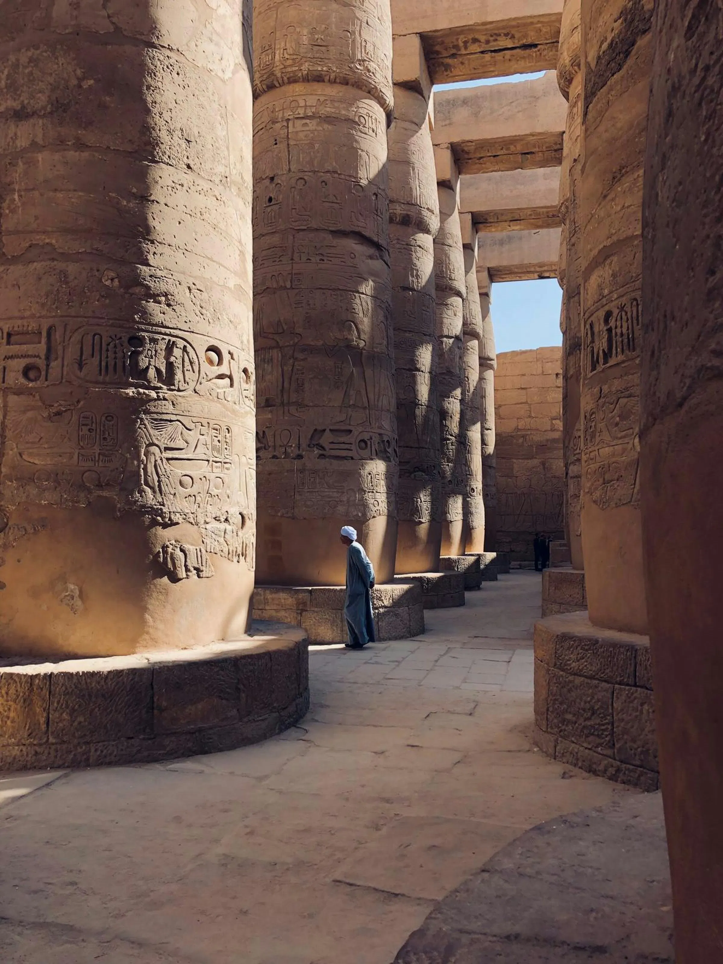 Hieroglyphic columns of Great Hypostyle Hall, Karnak Temple Egypt