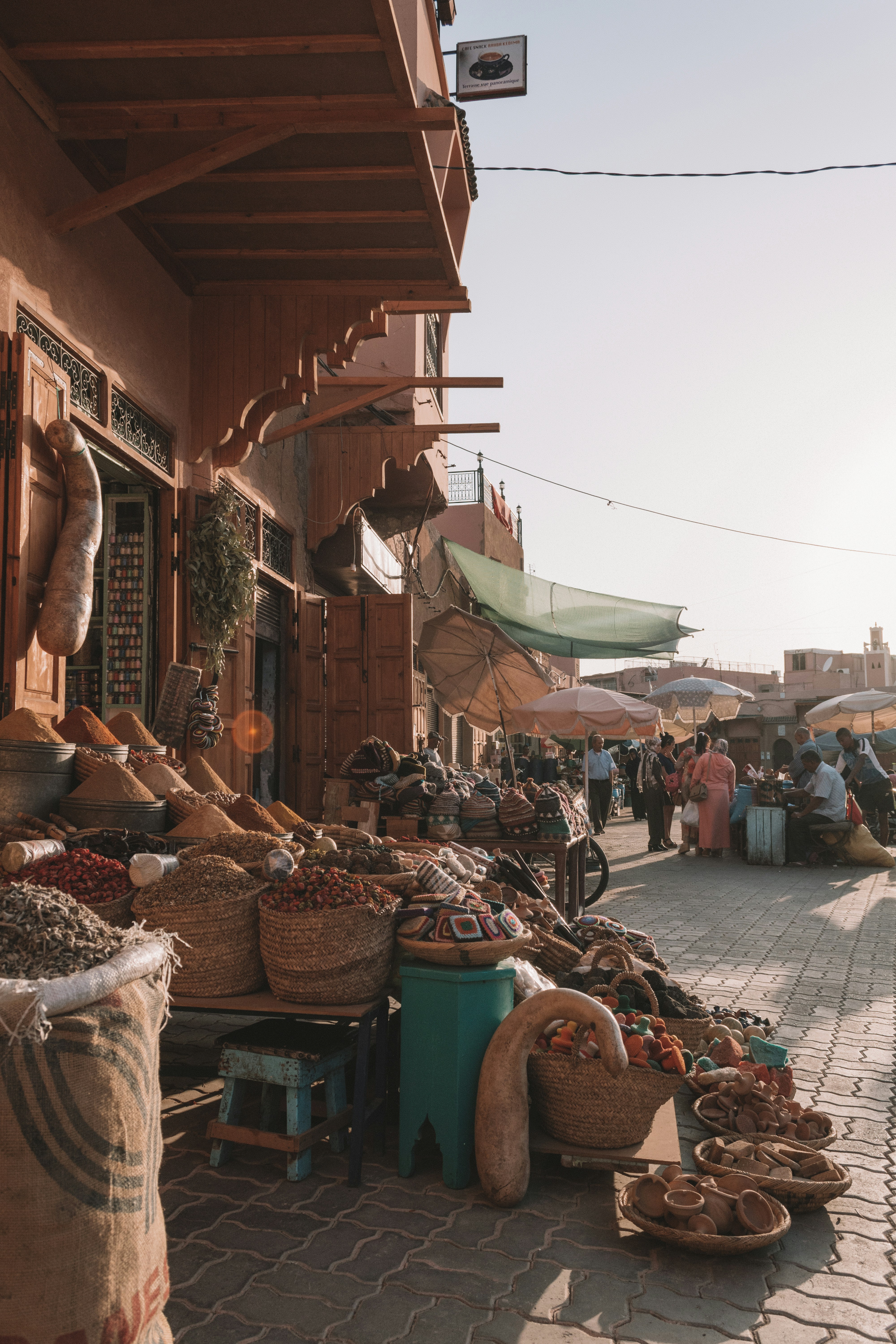 Spice souk with baskets of herbs and spices, Marrakech