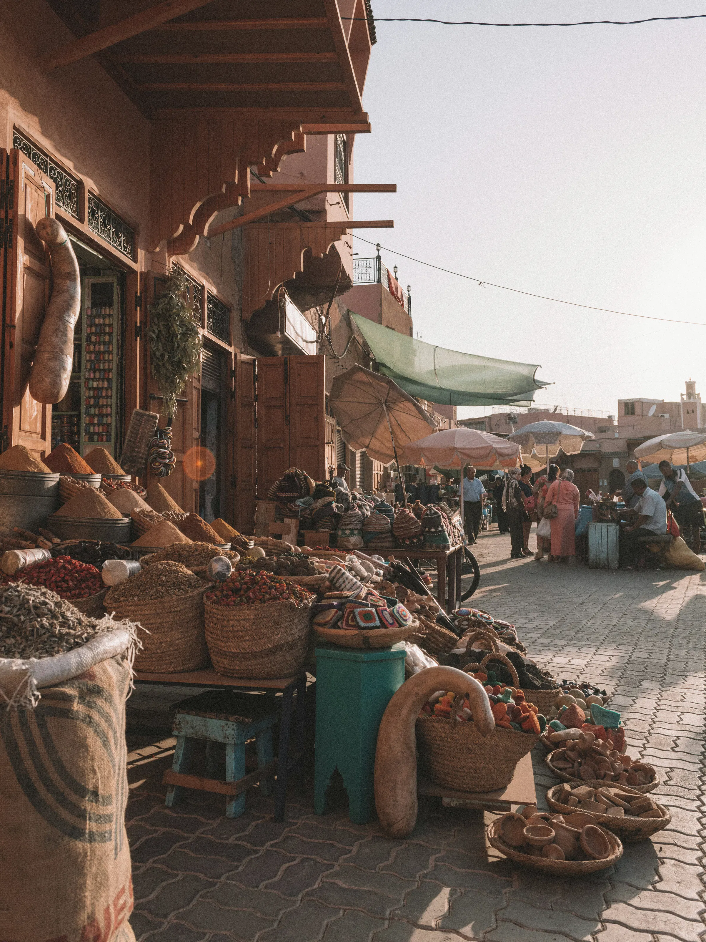Spice souk with baskets of herbs and spices, Marrakech
