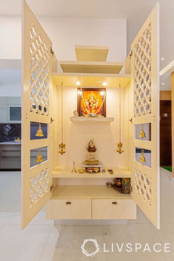 White bengali thakur ghar door interior design