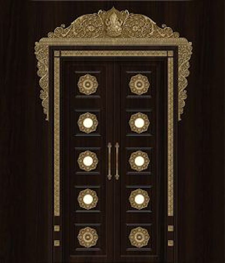 Metal studded thakur ghar door