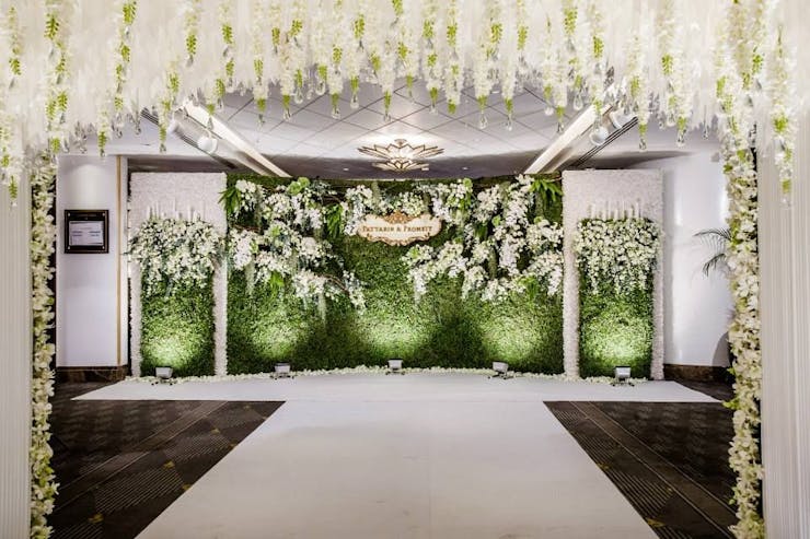 Green and white stage decor
