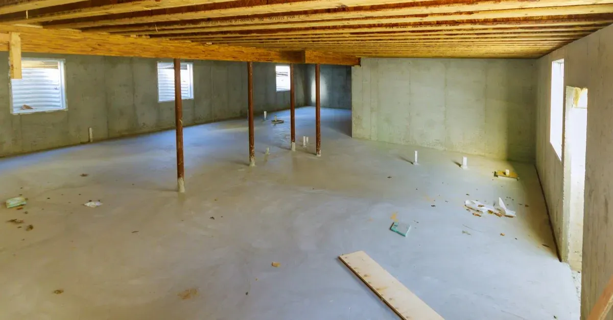 An empty basement space ready for storage