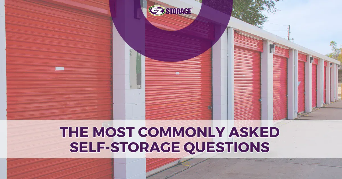 A wide-shot picture of a row of outdoor storage garages