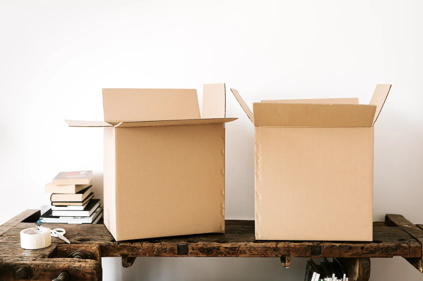 storing books in cardboard boxes