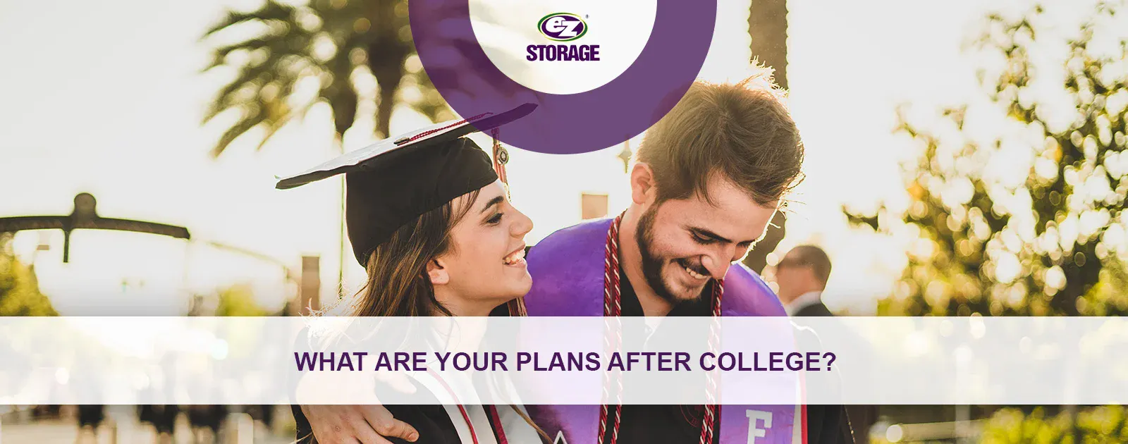 Closeup of college graduates with banner text "what are your plans after college?"