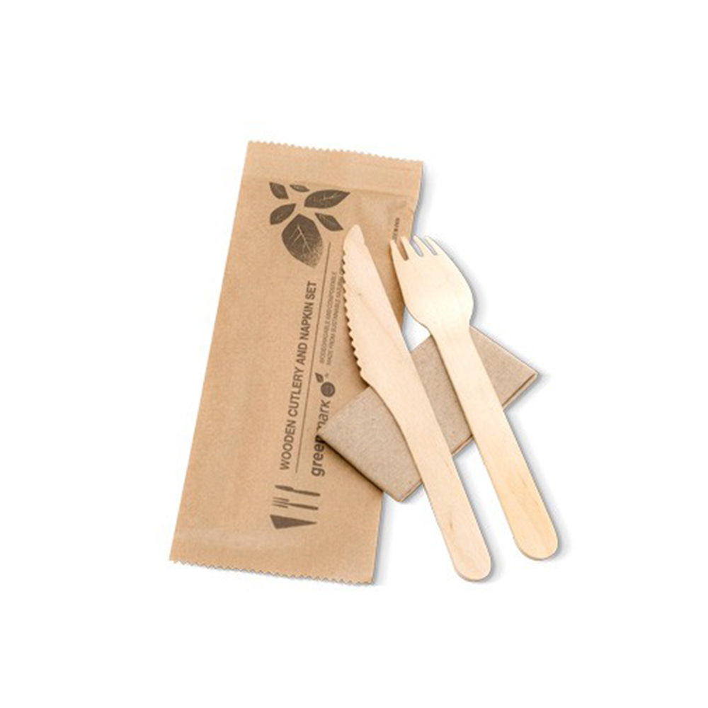 F-Pak Wholesalers - Wooden Knife, Fork & Napkins Eco Set