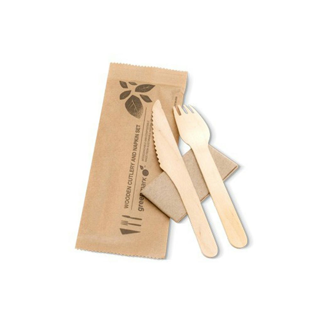 F-Pak Wholesalers - Wooden Knife, Fork & Napkins Eco Set