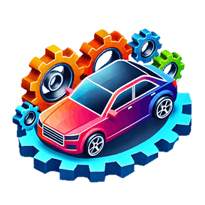 A car icon with gears around it