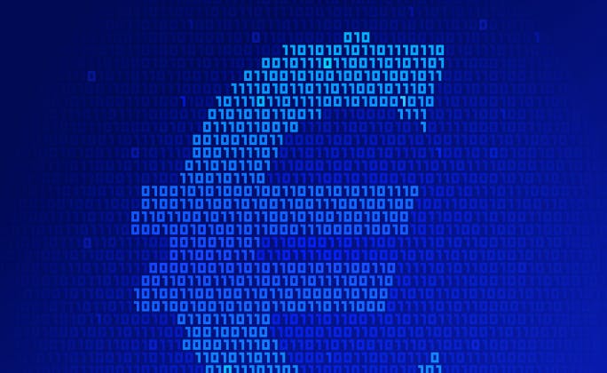 Banner promozionale Fabrick su sfondo blu con simbolo dell’euro formato da codice binario e testo sull’euro digitale: roadmap verso il 2029 e impatti per banche, PSP e imprese.