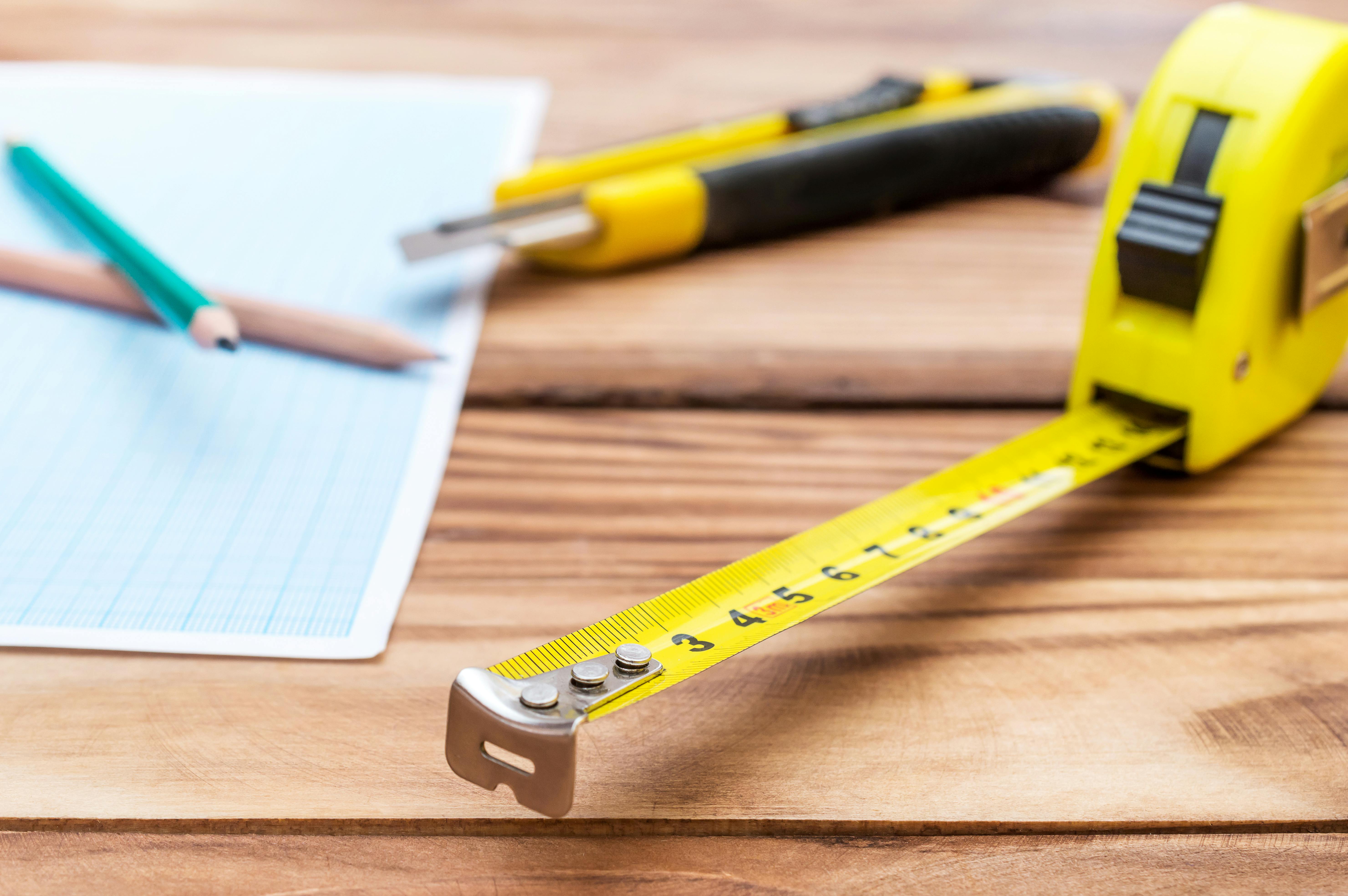 Tape measure, pencil, paper