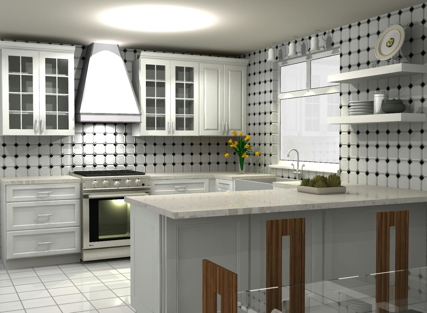 Kitchen with modern indutrial tiles