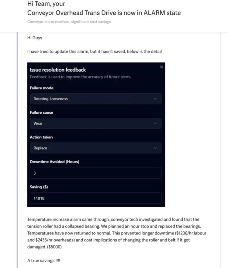 Customer response to alert