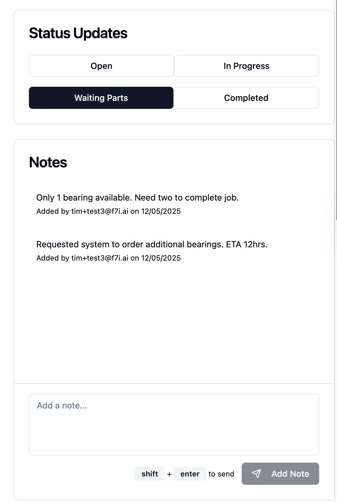 Notes and real time status