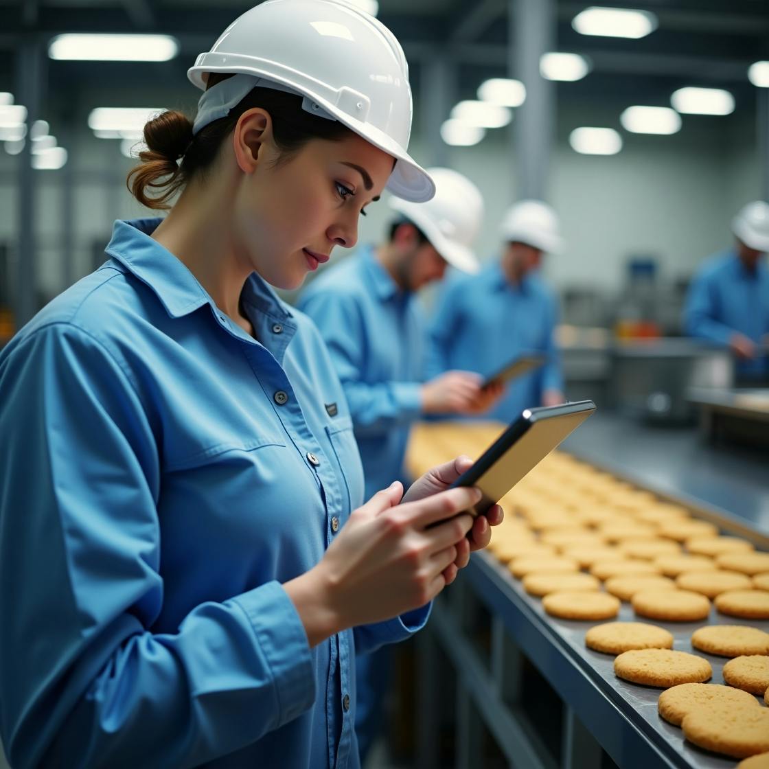 Maintenance professional using a device in a manufacturing site.