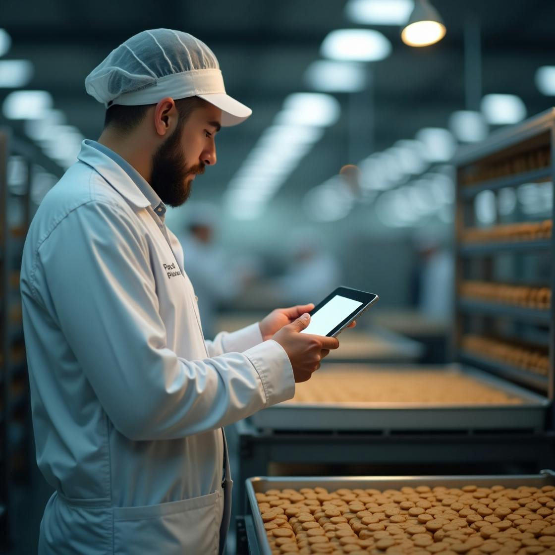 Technician using an ipad in a food manufacturing environment