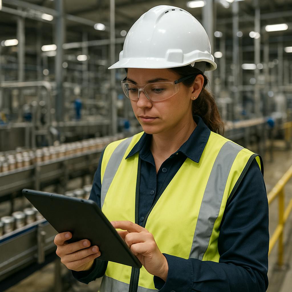 Maintenance planner in a food processing site working on a tablet