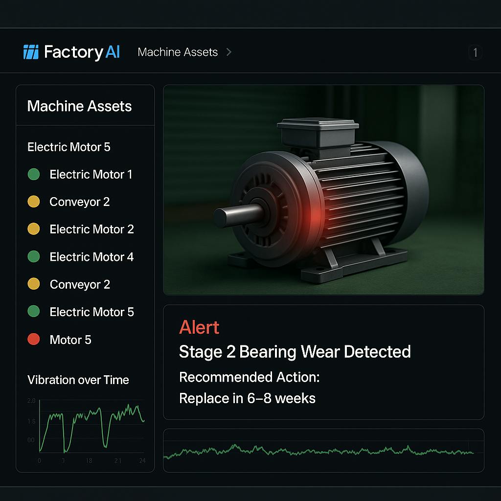 Motor in alert state with sensors and vibration chart