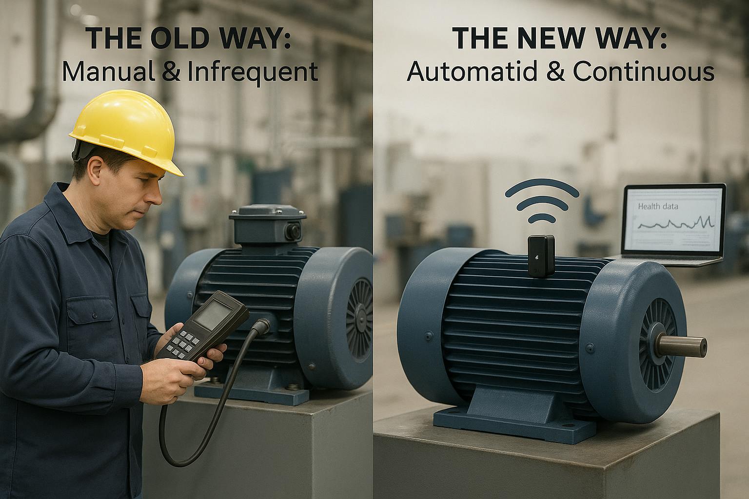 Old manual vibration analysis and new automated condition monitoring using sensors