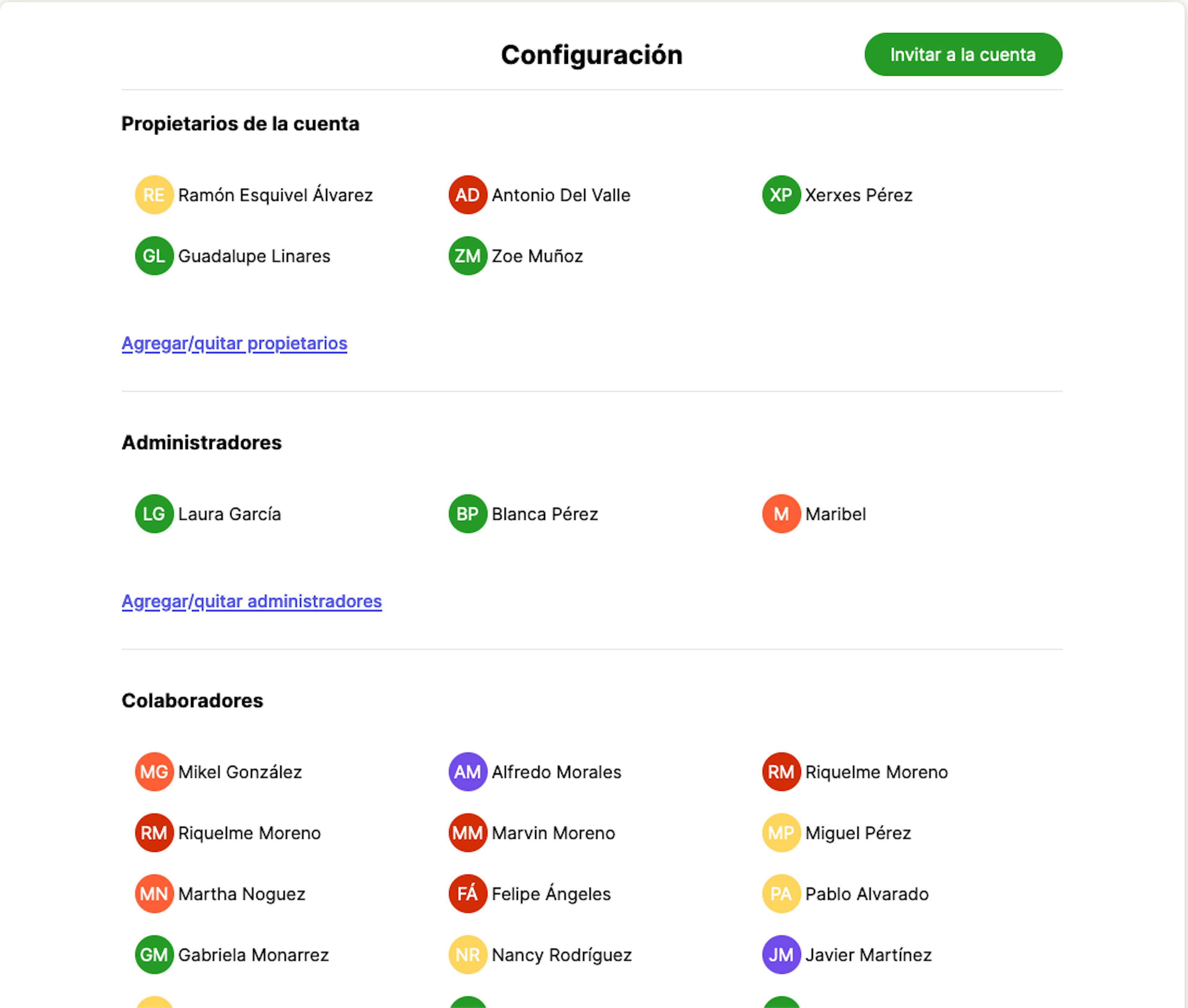 Todos tus colaboradores en Avenda