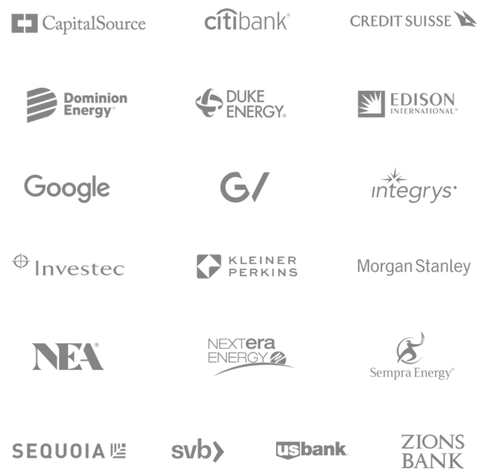 Logos of institutional investors with which Nat and Tom have worked