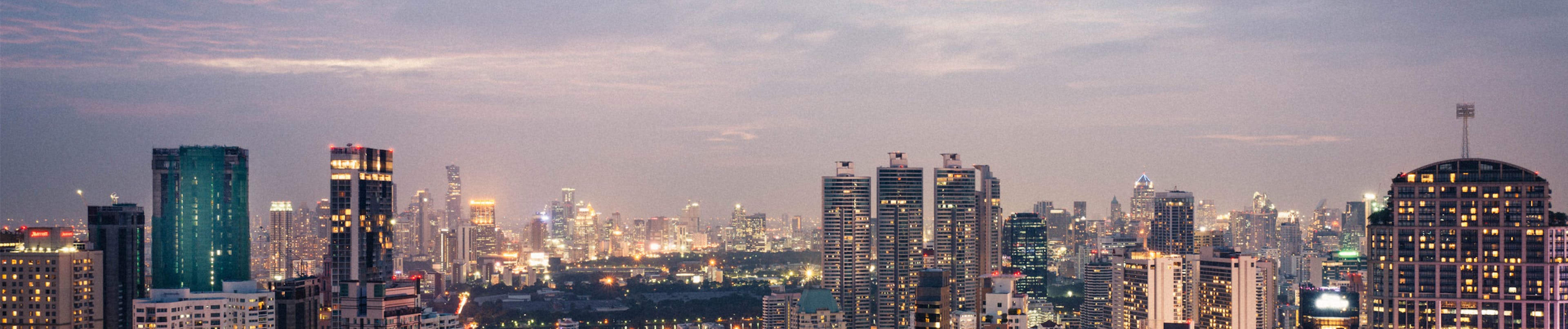 City skyline at dusk