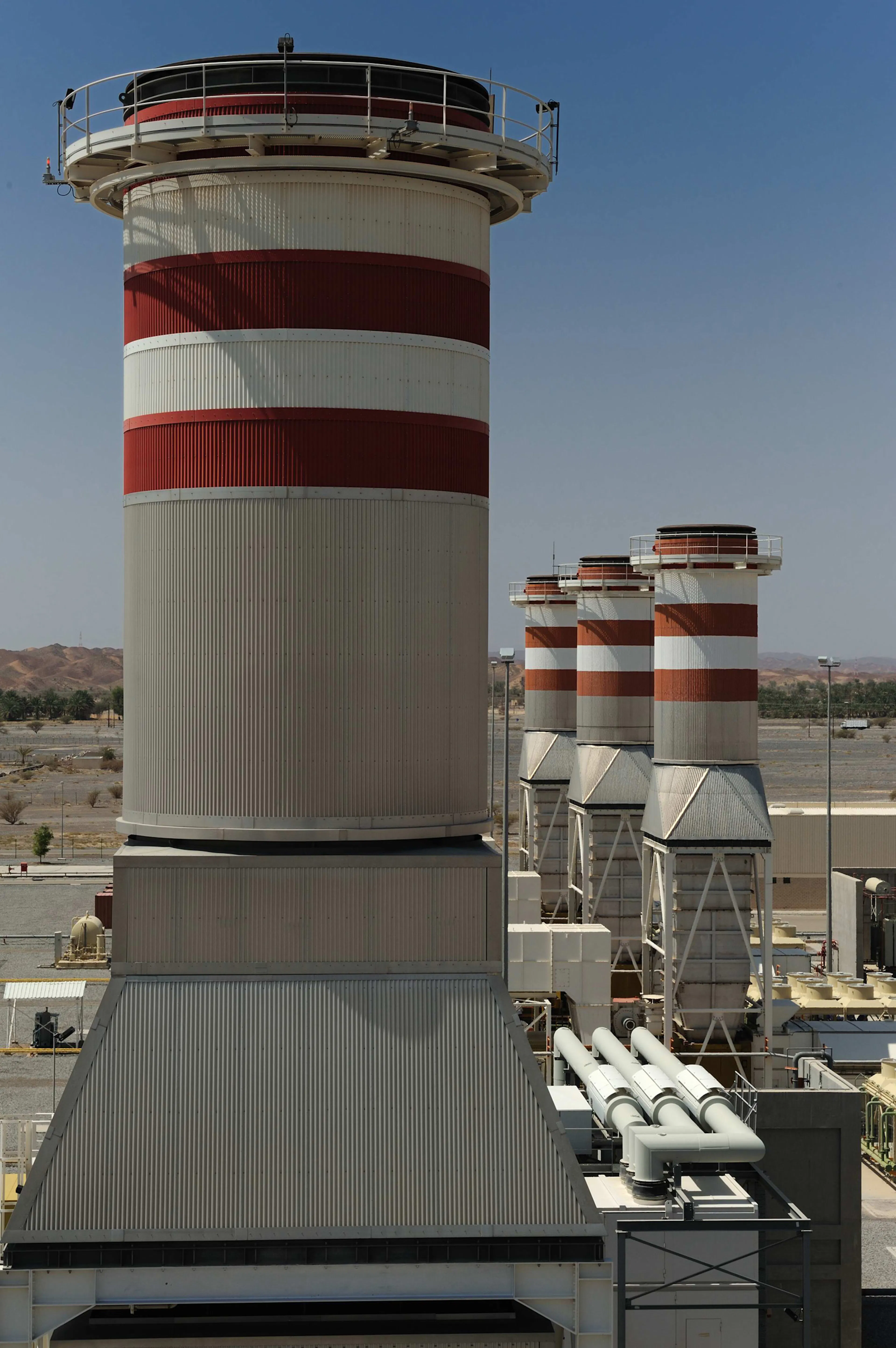 United Power gas turbine exhaust stacks at the power plant