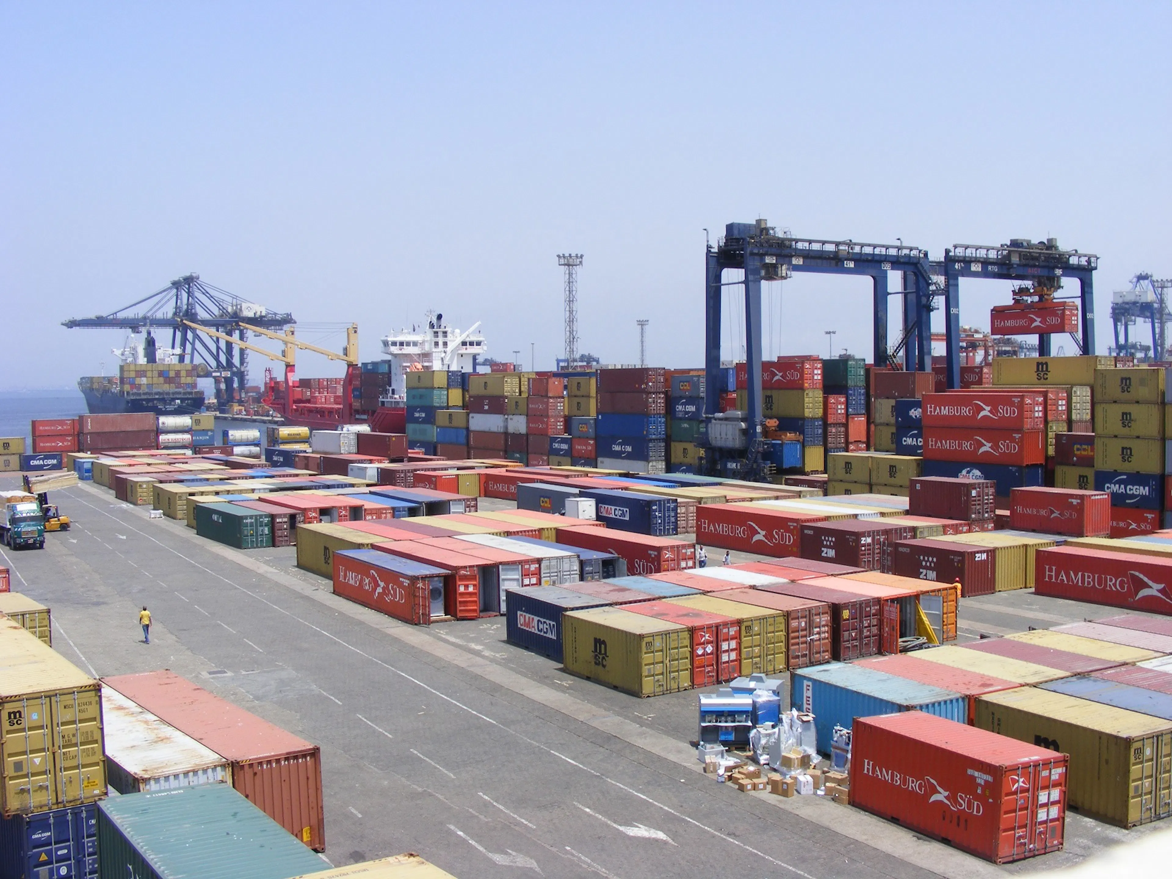 Shipping containers stacked at the AICT container terminal