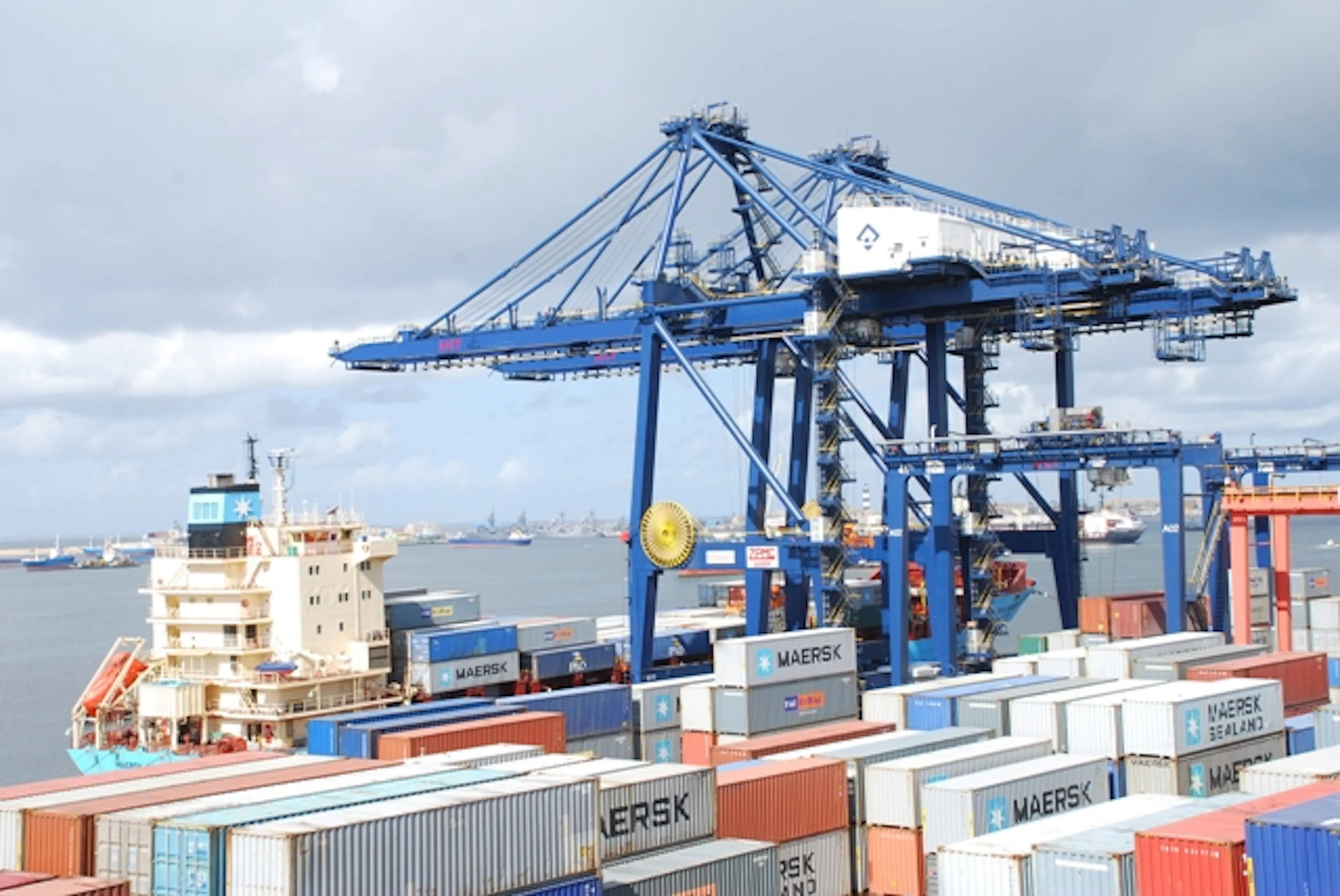 A container ship being loaded at the Alexandria terminal